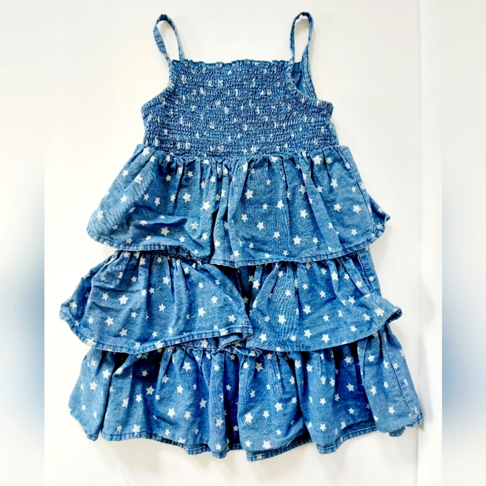 Denim/Chambray Ruffle Dress Star Print Ruched Bodice 3T Carter's